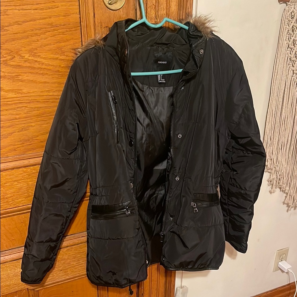 Forever 21 Black Hooded Parka